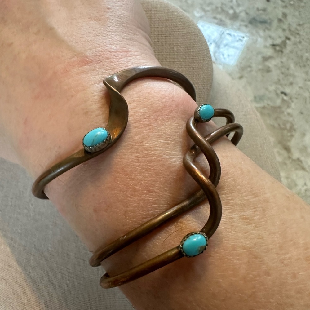 Native American Navajo Copper & Turquoise Bracelets - Stackable - Picture 3 of 6